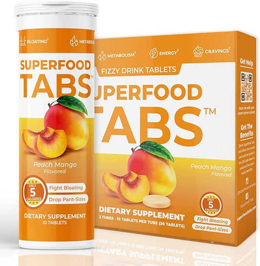 skinnytabs Anti-Bloat Cleanse Drink with 15 Superfoods | Supports Digestion, Energy & Cravings | Vegan, Non-GMO | 30 Effervescent Tabs – Peach Mango Flavor