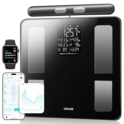 Smart Scale for Body Weight, 8 Electrodes Digital Bathroom Scale with BMI, Body fat, Muscle Mass, 27 Body Composition Measurement, Bathroom Smart Scales with Larger Platform, LCD Screen, 400lbs