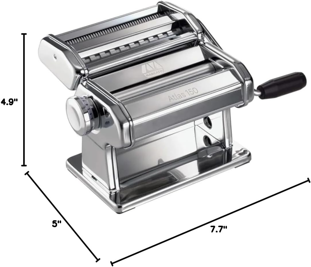 Cotswold Homeware Stainless Steel Pasta Making Machine with Adjustable Thickness Settings | Wooden Pasta Drying Rack | Pasta Cutter Scraper and Pasta Serving Tongs