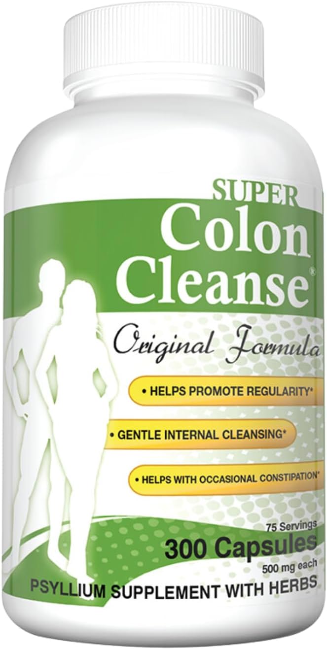 Health Plus Super Colon Cleanse Original Formula (1990-2025), 300 Capsules, 6 Cleanses - Digestive Support, Constipation Relief with Psyllium Husk and Senna Leaf