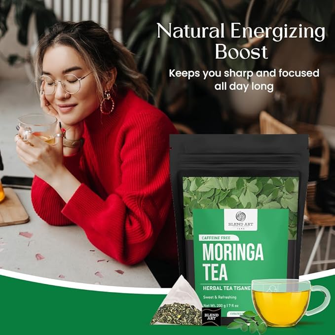 Blendart Moringa Tea Bags (100 Count) Caffeine Free, Pure Moringa Leaves | Sweet and Light Herbal Tea Bags