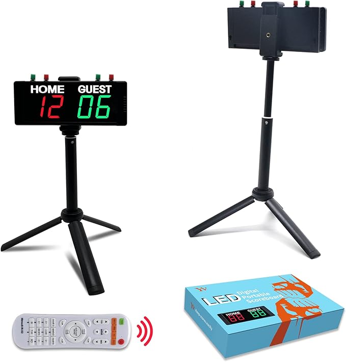 YZ Battery Powered Scoreboard Clock Timer with Buttons, Portable Digital Scoreboard with Remote, Electronic Scoreboard with Stand, Cornhole Score Keeper for Outdoor Yard Games/Shuffleboard/Pickleball