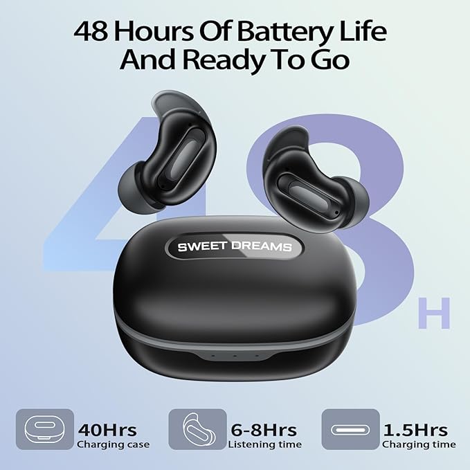 Sleep Earbuds, Mini ANC Wireless Earbuds Bluetooth 5.4 Headphones Deep Bass Stereo, 48H Playtime Ear Buds, 4 ENC Noise Cancelling Mic, In Ear IP7 Waterproof Earphones for Side Sleepers,Touch Control