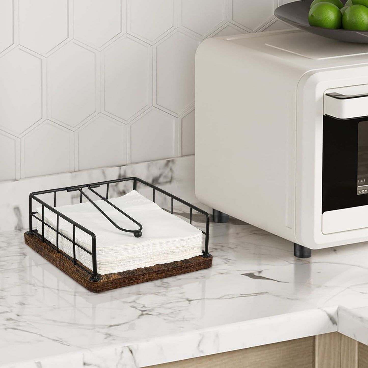 YINMIT Napkin Holder for Table, Farmhouse Napkin Holders with Weighted Arm, Wood Rustic Napkin Holders for Paper Napkins, Napkins Holder for Kitchen, Dining Table