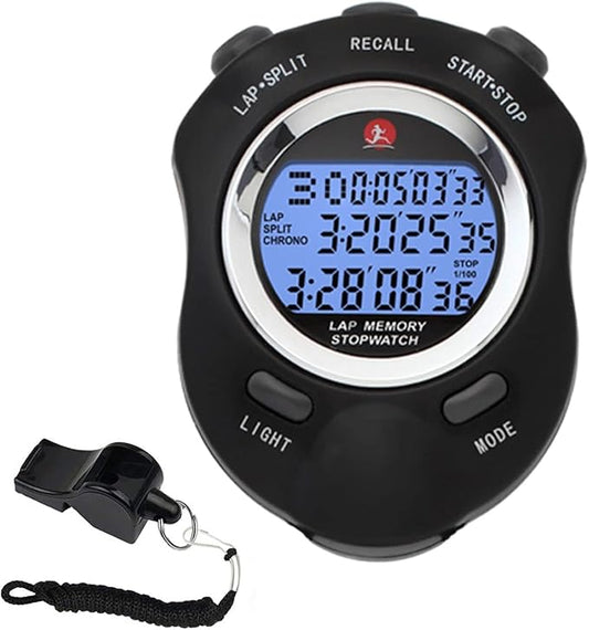 Stopwatch Timer, Digital Stop Watch with 0.01second & 0.001second Timing, Metal 10/100/400 Laps Memory, Rolilink Large dispaly Alarm Clock for Coach Sports Running Marathon