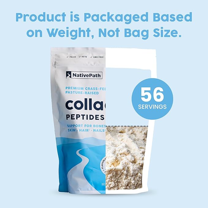 NativePath Collagen Peptides Protein - Hydrolyzed Type 1 & 3 Collagen Powder for Skin, Hair, Nails - 19.8 oz (56 Servings)