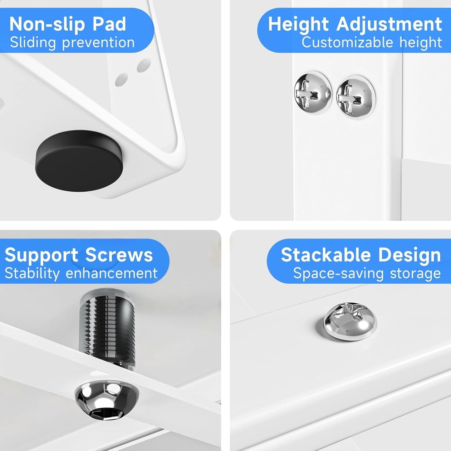 Expandable Cabinet Shelf Organizer, Stackable Kitchen Pantry Counter Storage, Adjustable Closet Cupboard Stand Rack Risers Spice Organization 80LBS Heavy Duty White 2 Pack