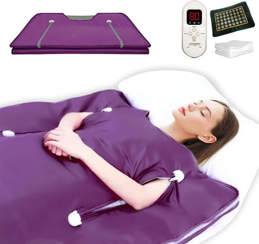 Natural Jade and Tourmaline Heat Far Infrared Sauna Blanket with Remote Control for Exercise Recovery Heating Detox 2-Zone Double Zipper Digital Display Portable Saunas for Home Relaxation