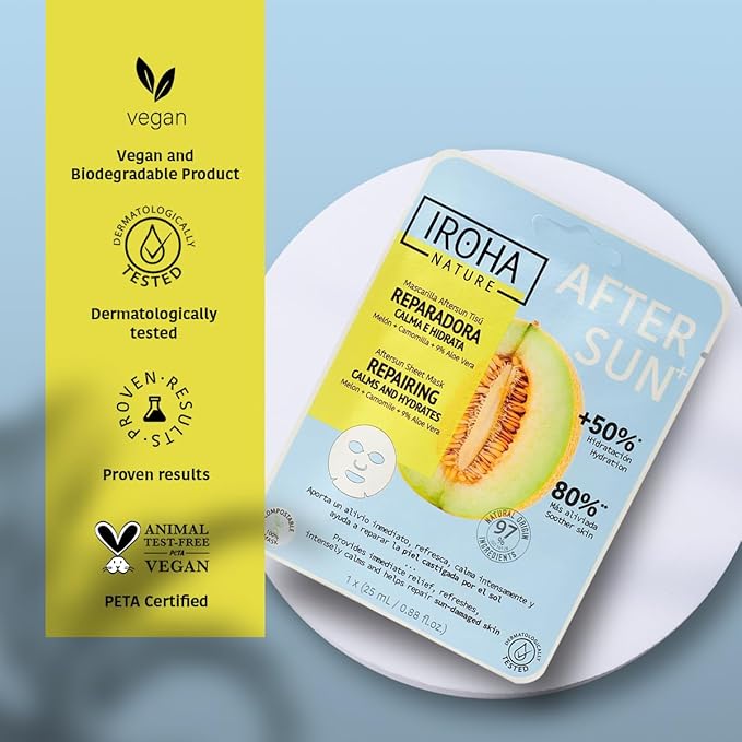 IROHA NATURE, Skin Care Mask to Repair and Soothe After Sun Exposure - Pack of 5 Pieces