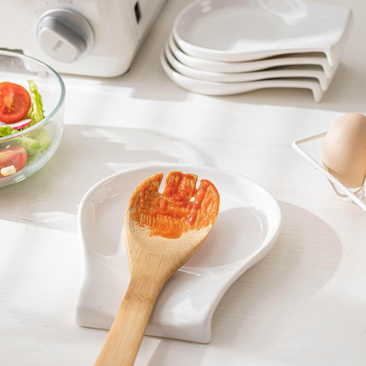 Spoon Rest Set of 1, 5.5 Inches, White Spoon Rest for Stove Top, Spoon Holder for Kitchen Counter Porcelain, Kitchen Utensils Accessories, White