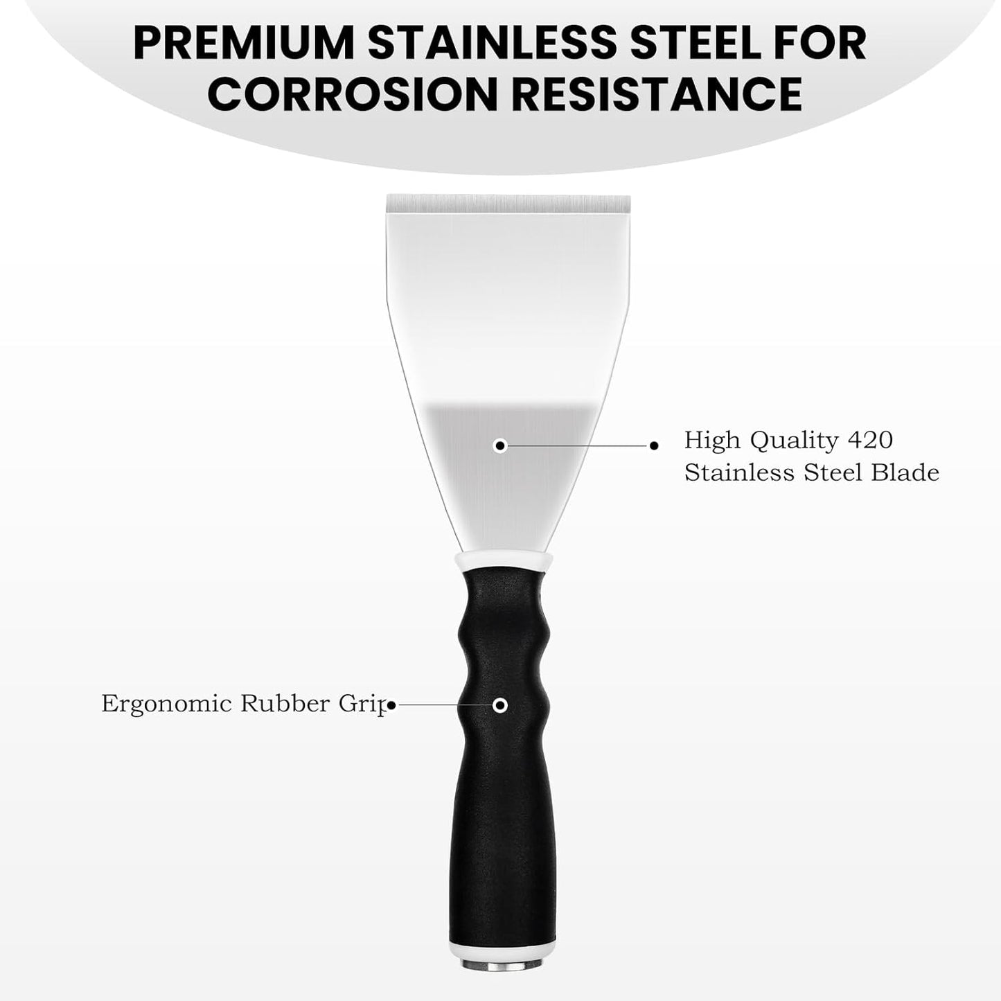 Mister Rui 2 Pack Paint Scraper Set, 3" Bent Paint Scraper with 10 in 1 Putty Knife, Stainless Steel Painting Tools, Metal Curved Floor Scraper for Cleaning, Removing, Repairing