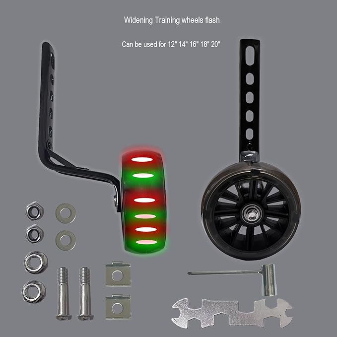 1 Pair Bike Training Wheels Mute Flash Wheels,Children Bicycle Wheels Flash Mute Wheel Compatible for 12 14 16 18 20 inch Single Speed Bike