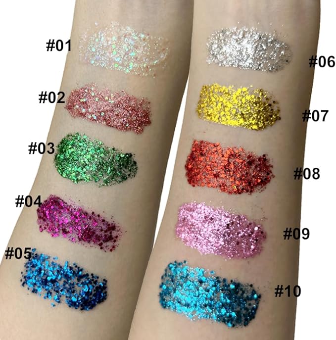 Mysense Gold Body Glitter Gel,Face Hair Glitter Makeup,Music Festival Rave Accessories,Chunky Mermaid Glitter Sequins,Sparkling Face Paint for Women Girls,30g