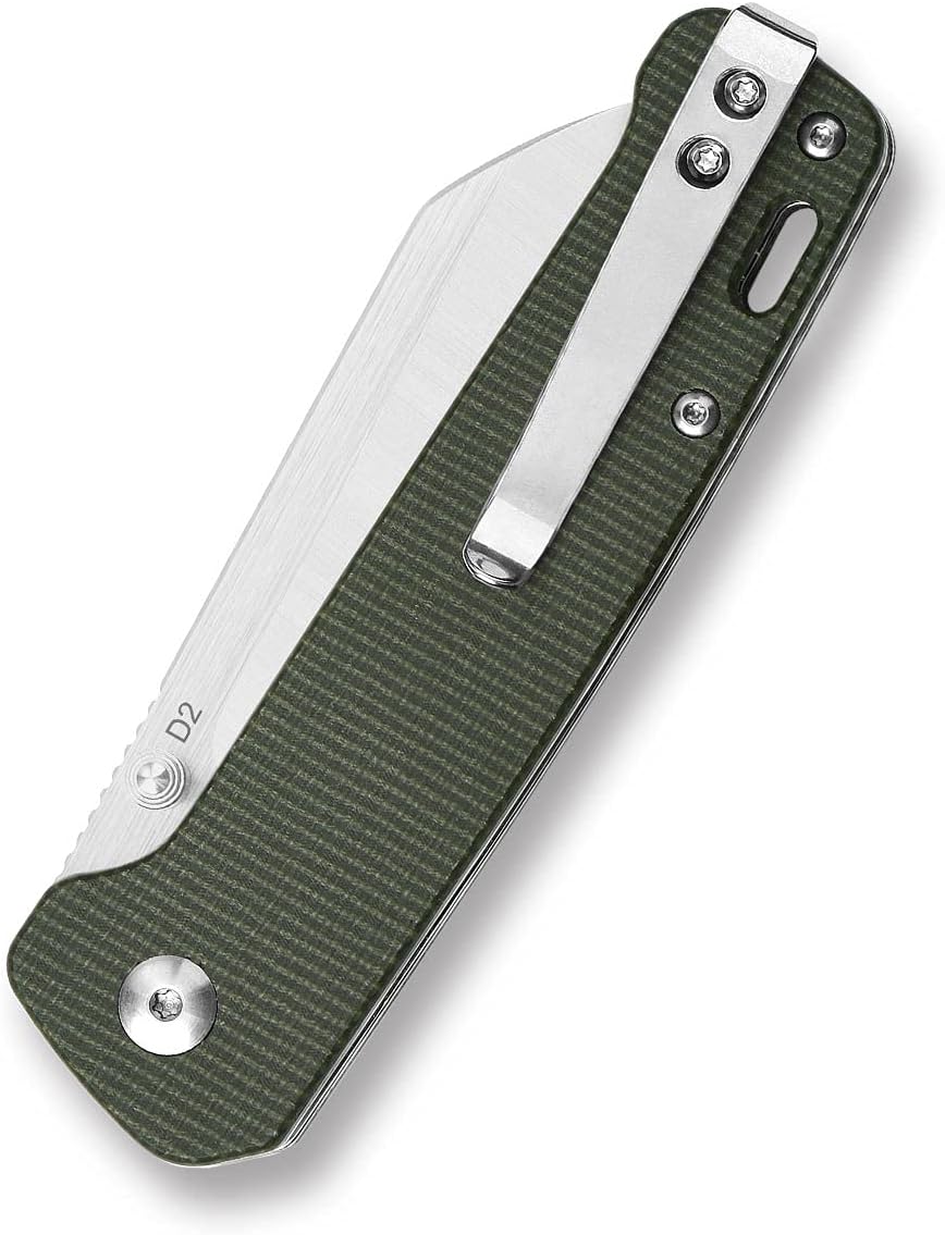 QSP Penguin Pocket Knife,D2 blade,Various Handle Option (OD green micarta handle)