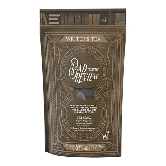 Writer's Tea Bad Review - Calming Tea - Peppermint, Cinnamon, Flavors, Blackberry Leaves, and Orange Peel Tea Blend - Caffeine Free - 20 Woven Sachets
