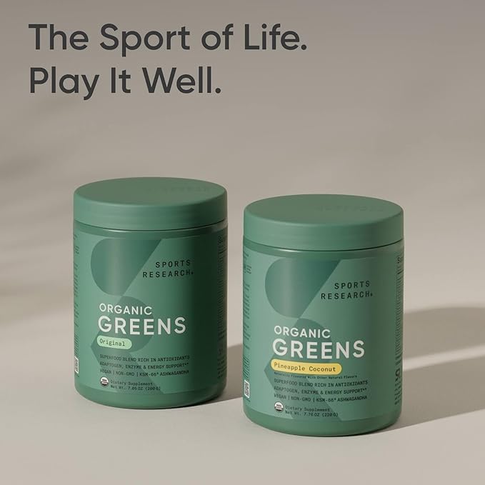 Sports Research® Organic Pineapple Coconut Greens - Digestive Health, Natural Energy & Mood Support* - Certified Organic Powder - 20 Servings