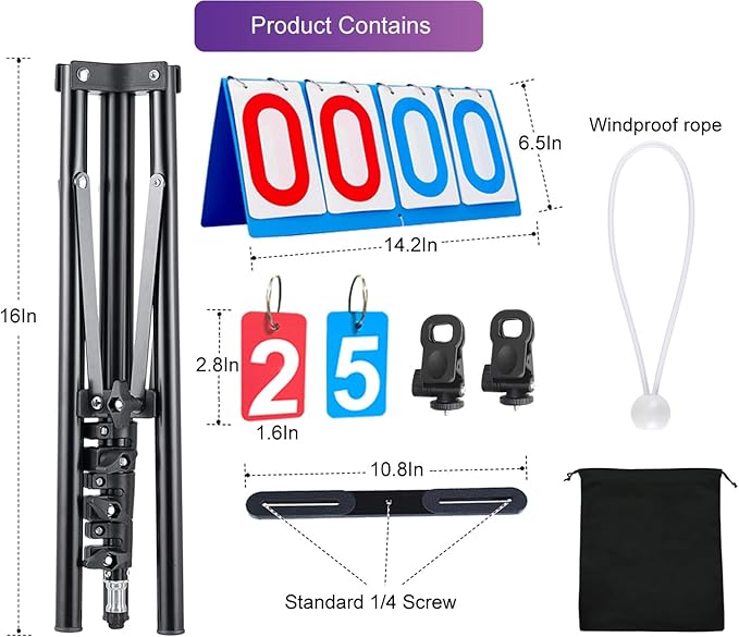 Purple River Manual Flip Scoreboard with Stand and Periods, Score Keeper for Outdoor/Indoor Games or Sports