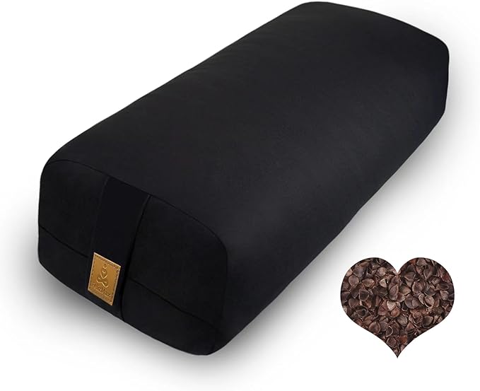 Organic Buckwheat Bolster (24X10.5X5.5 in) Supportive Rectangular Meditation Pillow 100% Cotton Cover Yoga Pillow