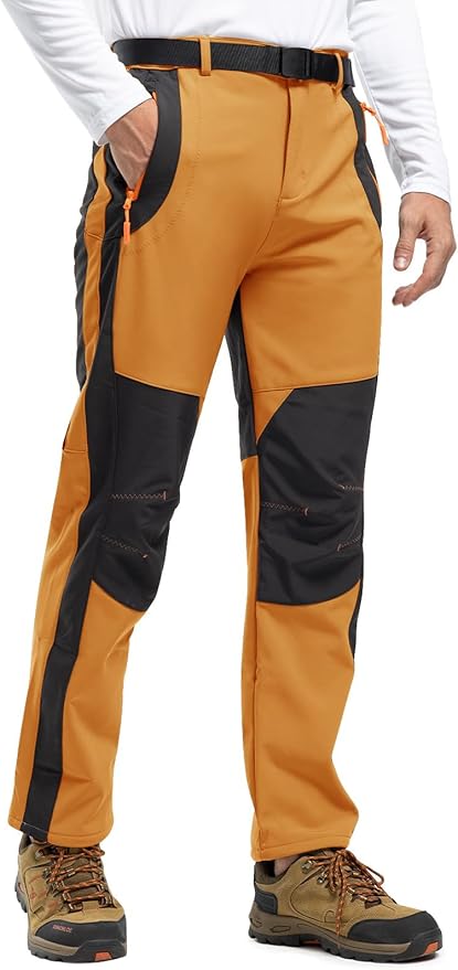 Rdruko Men's Snow Ski Pants Waterproof Insulated Winter Outdoor Snowboard Hiking Fleece Pants with Belt