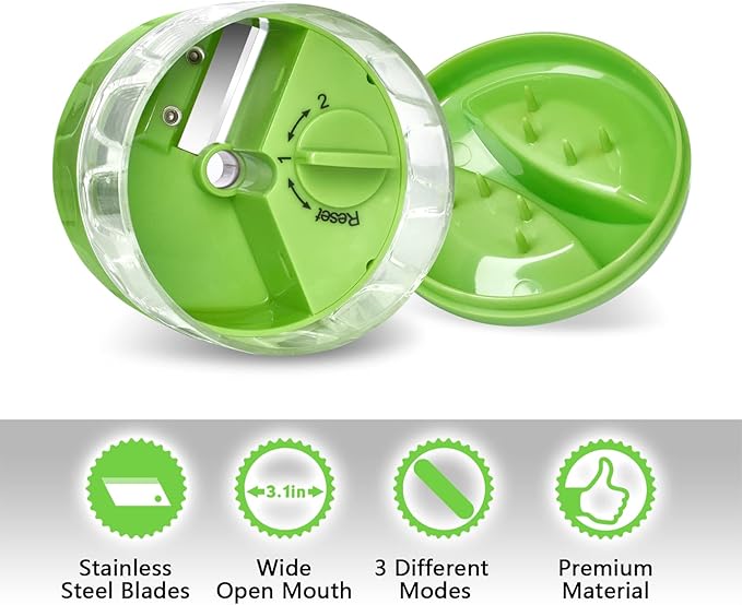 3 in 1 Vegetable Spiralizer Slicer, Adjustable Zucchini Carrot Noodle Maker, Cucumber Spiral Cutter, Easy to Use Kitchen Tool(Green)