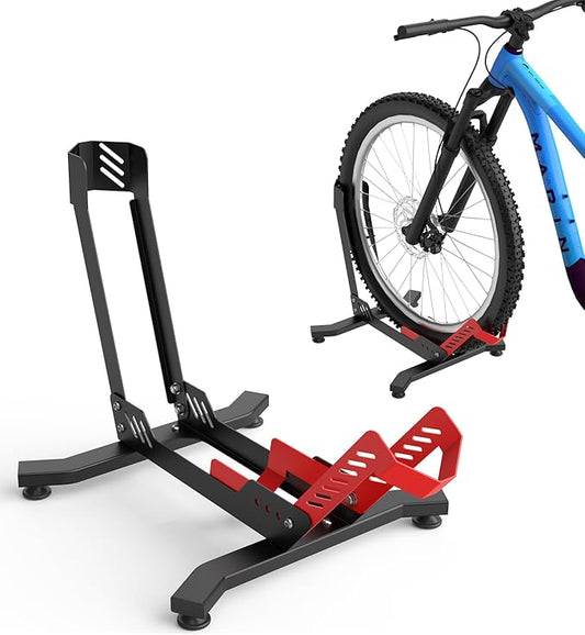 Bike Floor Stand, Portable Bike Storage for Garage - up to 3.5" Tire Wide, MTB & Road Bicycle Floor Stand, Front and Rear Wheel Parking Rack Fit for 26"-29" Bikes