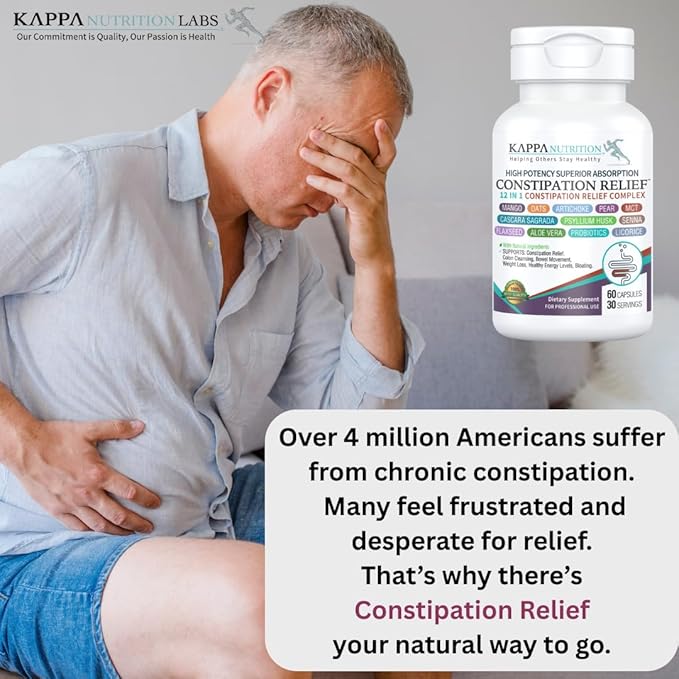 Constipation Relief & Advanced Gut Cleanse Detox for Women and Men – with Cascara Sagrada, Psyllium Husk, Senna Leaf & Probiotics – Non-GMO Colon Cleanse – 60 Capsules – Take 1–2 Daily