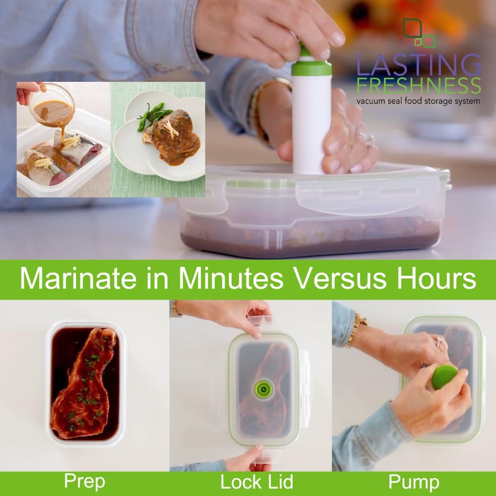 Lasting Freshness 11 piece Vacuum Seal Food Storage Containers with Vacuum Pump, Airtight and Leak Proof, Vacuum Sealed Food Storage Containers, Meal Prep Containers, Keep Food Fresh up to 5 X Longer