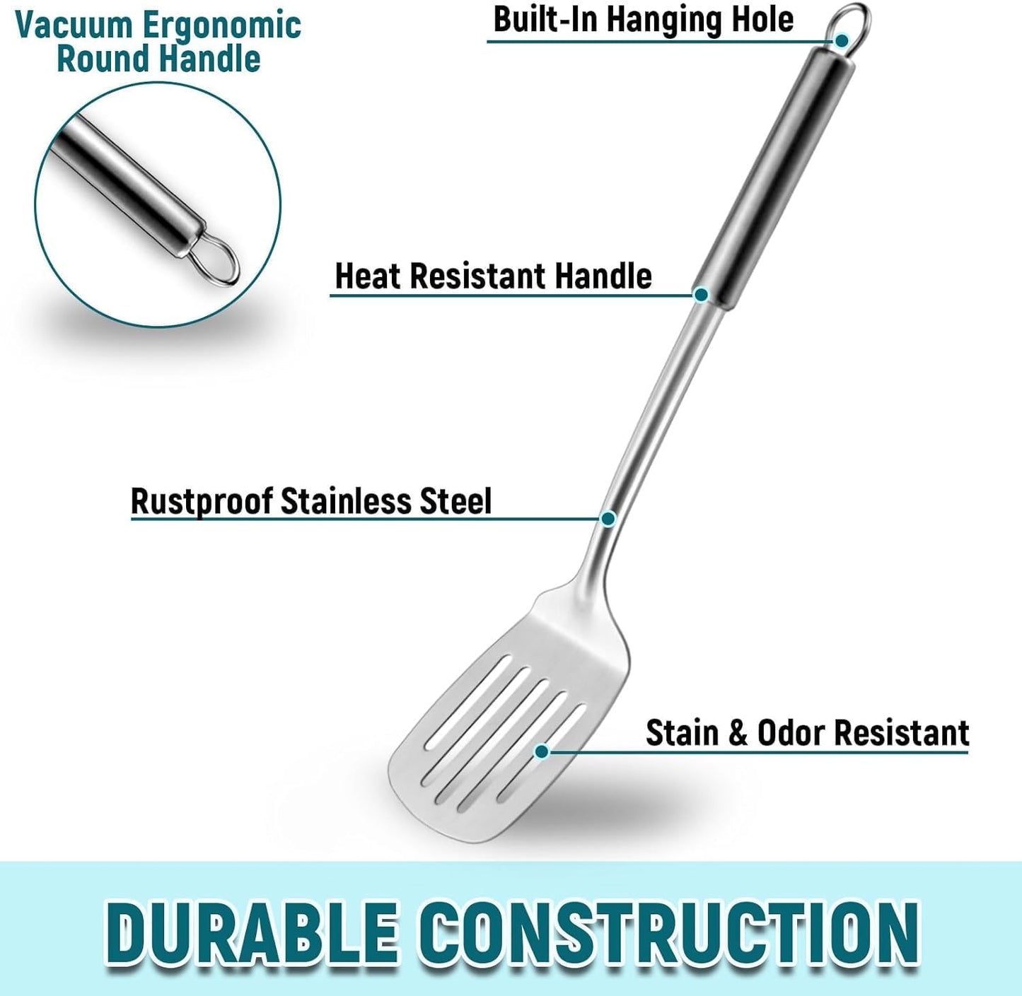 Pleafind 2-Pcs Solid & Slotted Spatula Set, 304 Stainless Steel Spatula, Metal Spatulas, Wok Utensils, Cooking Utensils, Wok Spatulas for Home, Kitchen and Restaurant, Dishwasher Safe