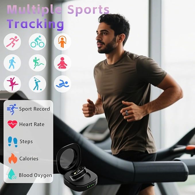 Smart Ring for Men Women – Fitness Tracker Ring with Heart Rate, SpO2, Blood Pressure, Sleep Monitoring, Step & Calorie Counter, No Subscription Fee, iOS & Android Compatible (Black, 9)