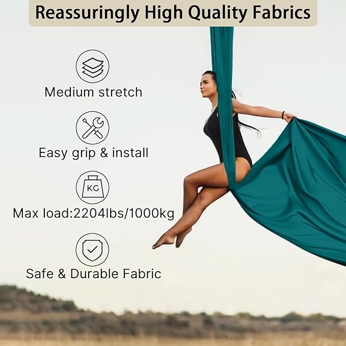 15/25 Yards Aerial Silk Professional Indoor Aerial Yoga Hammock Fabric Outdoor Fitness Silk for Dance, Circus Training, Home Gym