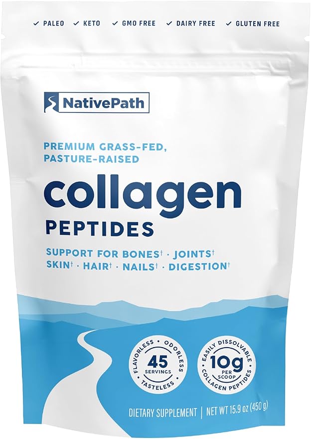 NativePath Collagen Peptides Protein - Hydrolyzed Type 1 & 3 Collagen Powder for Skin, Hair, Nails - 15.9 oz (45 Servings)