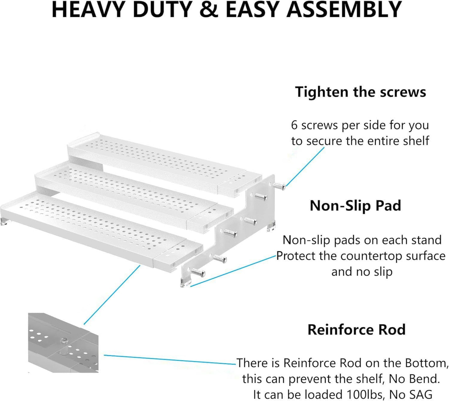 Expandable Spice Rack organizer with 3-Tier step shelf,Modern Design heavy duty,Non Skid and Visibility,Great for Kitchen Cabinet,Bathroom,dressing table,Cupboard, Pantry and more(1PACK/WHITE)