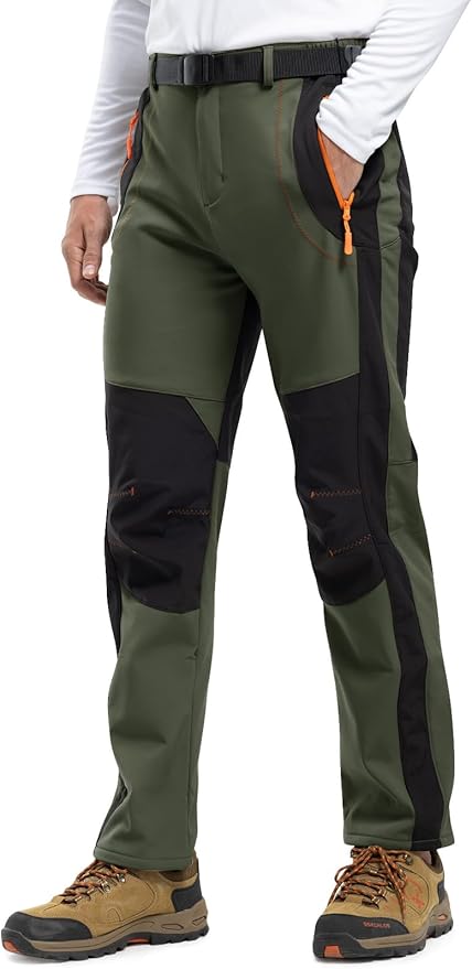 Rdruko Men's Snow Ski Pants Waterproof Insulated Winter Outdoor Snowboard Hiking Fleece Pants with Belt