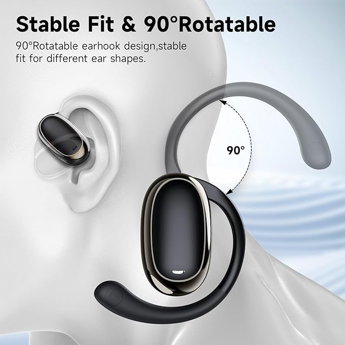 IFECCO Open Ear Headphones Bluetooth 5.4 - Wireless Open Ear Earbuds with Ddigital Display Charging Case,48H Playtime Premium Sound Sport Conduction Headphones for Running, Cycling Driving