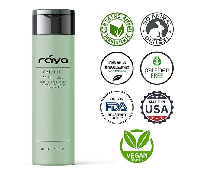 RAYA Calming Mint Gel 8 oz (S-501) | Softening and Soothing Gel | Great for After Shaving and Waxing | Helps Heal Razor Bumps, Razor Burns, and Ingrown Hairs