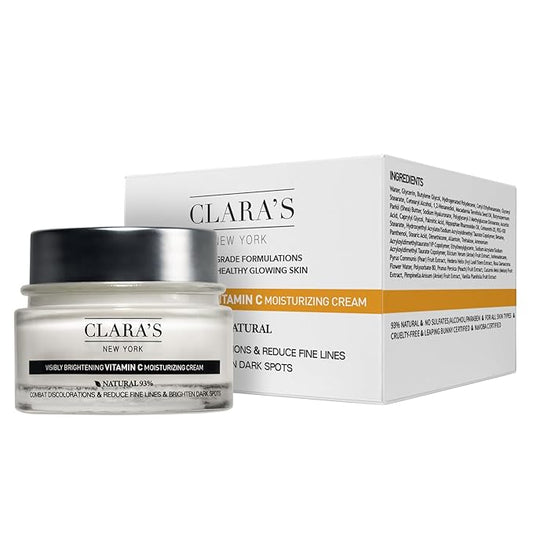 CLARA'S NEW YORK | Brightening Vitamin C Moisturizer Face Cream | with Hyaluronic Acid | Acne Scars Dark Spots Reduce Fine Lines, Healthy Glowing Skin | Non-sticky, Fast-absorbing | 50ml MADE IN USA