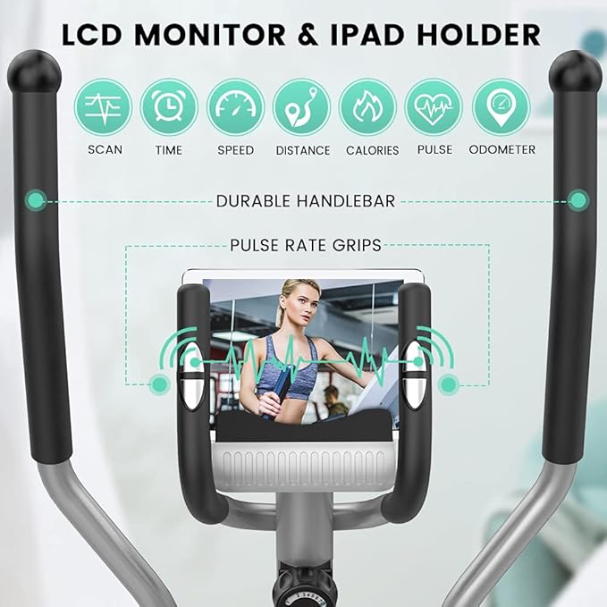 Dripex Elliptical Exercise Machine, Hyper-Quiet Elliptical Machine for Home, Magnetic Elliptical Training Machines with 8-Level Resistance, 6KG Flywheel, LCD Monitor, Pulse Sensor