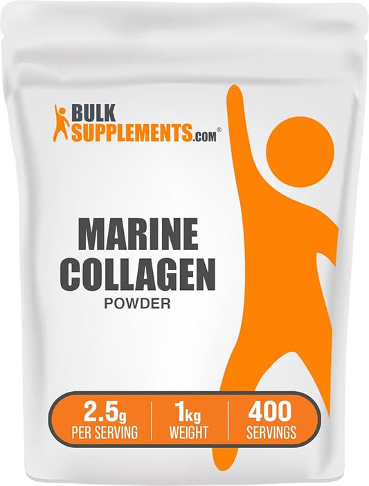 BulkSupplements.com Marine Collagen Powder - Marine Collagen Peptides Supplement, for Hair, Skin, & Nails - Hydyrolyzed & Gluten Free, 2.5g per Serving, 1kg (2.2 lbs) (Pack of 1)