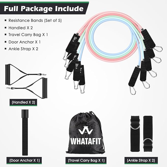 WHATAFIT Resistance Bands, Exercise Bands,Resistance Bands for Working Out, Work Out Bands with Handles for Men and Women Fitness, Strength Training Home Gym Equipment