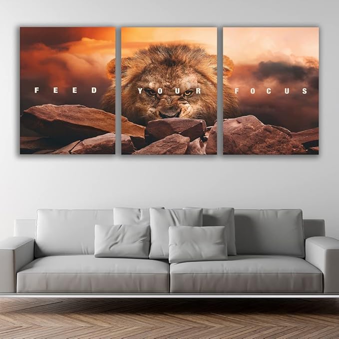 Motivational Wall Art Inspirational Wall Art 3 Pieces Canvas Poster Wall Painting Lion Artwork for Living Room Bedroom Home Decor Prints Pictures Office Wall Decor Framed Ready to Hang 60''Wx 28''H