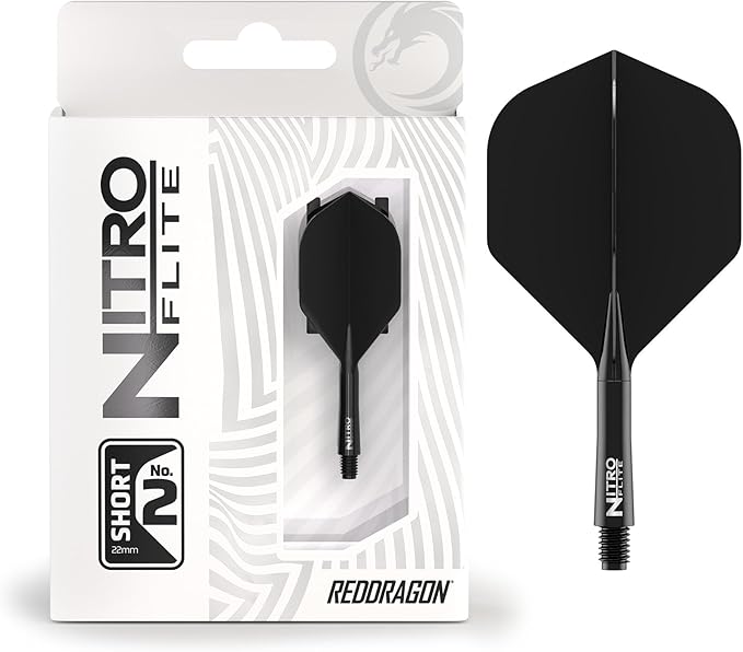 RED DRAGON Darts – Nitro Flite Integrated Flight & Shaft System – No.2 Shape and Design - Available in Short, Intermediate & Medium - Available in Variety of Colours - Professional Darts Accessories