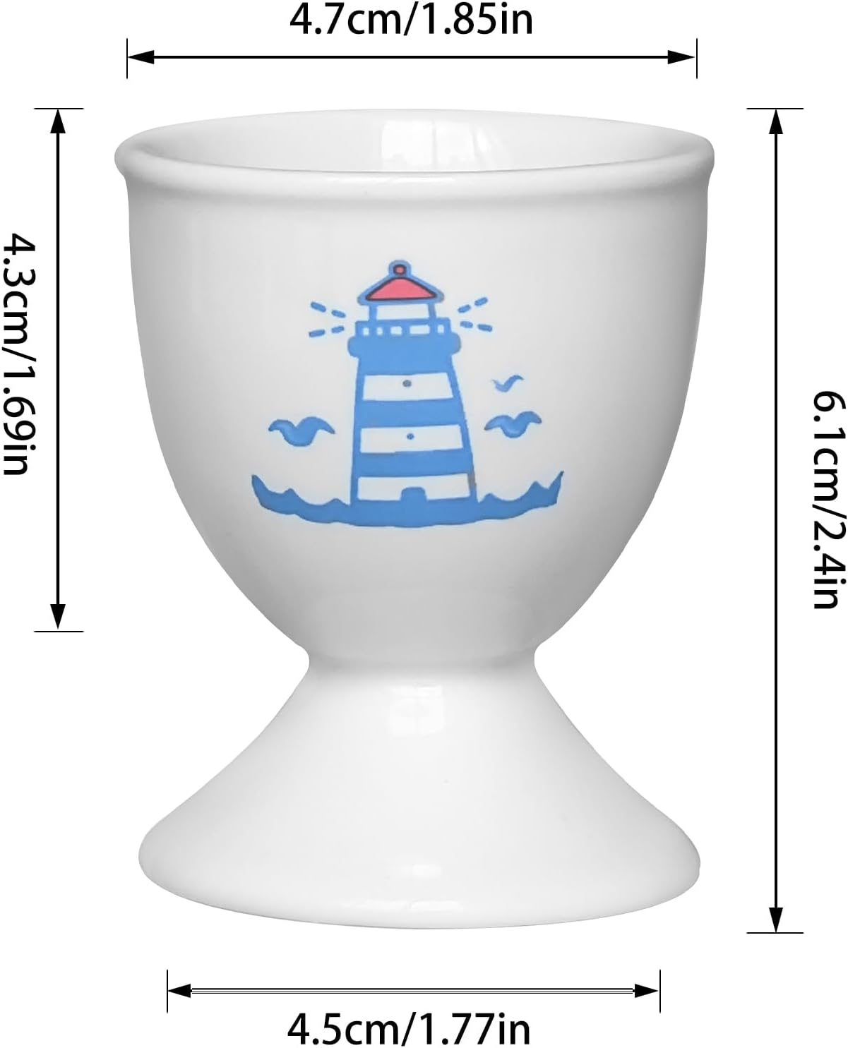 Cinf Ceramic Egg Cup Set of 2 Porcelain Holder Breakfast Boiled Cooking Easy to Clean Childhood Memories Kitchen(Lighthouse Whale)