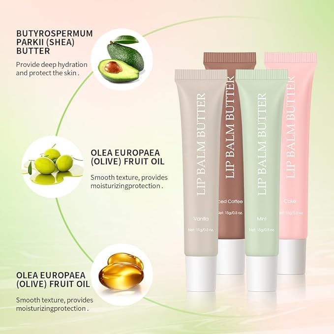 Summer Lip Glossy Butter Lip Balm, Lip Gloss Set, Soothing Lip Skincare, Instant Moisture, Lightweight, Nourish, Hydrate, Moisturizing Tint, Non-Sticky, Long-lasting,