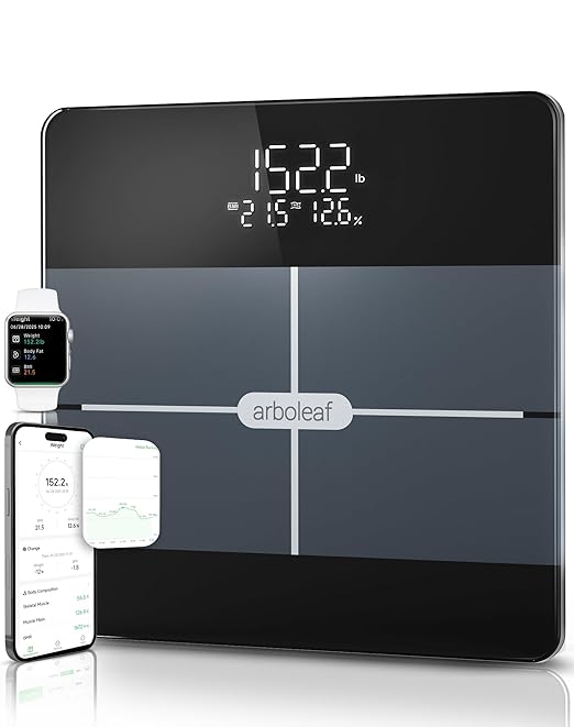 arboleaf Smart Scale for Body Weight, Body Fat Scale with BMI Muscle Mass, 3-in-1 LED Display, Bluetooth Accurate Weight Machine, Tracks 14 Body Metrics via App, Sturdy Tempered Glass, 400lb
