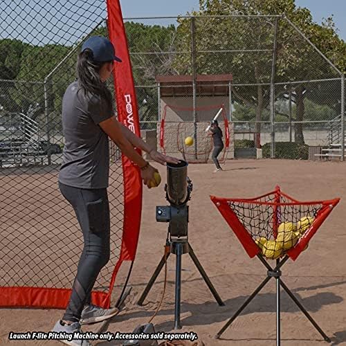 PowerNet Launch F-lite Softball & Baseball Pitching Machine, Dimpled Practice Balls, Bucket of Baseballs, Coaching Bucket Bundle for Pitching Machine, Baseball Training Equipment