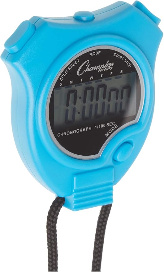 Champion Sports Stopwatch Timer Set: Waterproof, Handheld Digital Clock Sport Stopwatches with Large Display for Kids or Coach - Bright Colored 6 Pack