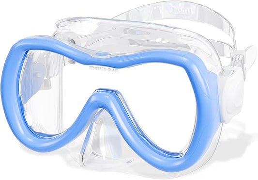 Aegend Kids Swim Mask Goggles, Tempered Glass 180° HD Wide View with Nose Cover