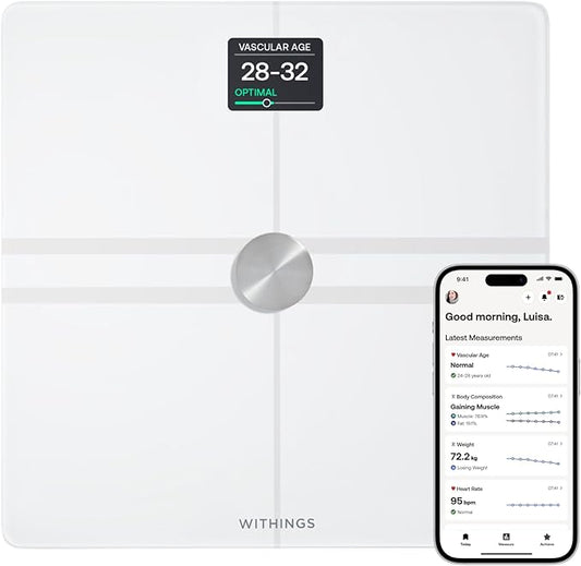 WITHINGS Smart Scales for Body Weight, FSA or HSA Eligible, Body Analysis, Fat Content, Muscle Mass, Bone Density, Visceral Fat, Bathroom Scale, BMI Scales Digital Weight and Body Fat, Bluetooth, WiFi