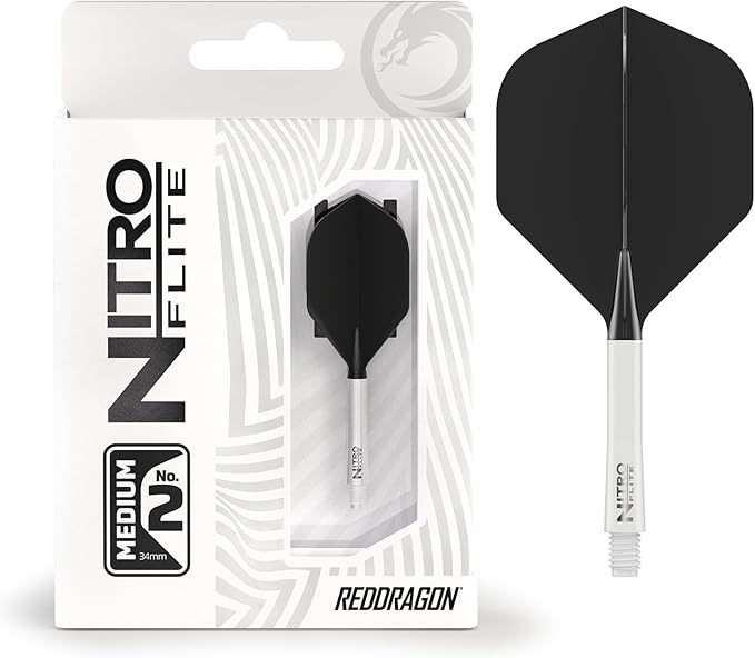 RED DRAGON Darts – Nitro Flite Integrated Flight & Shaft System – No.2 Shape and Design - Available in Short, Intermediate & Medium - Available in Variety of Colours - Professional Darts Accessories