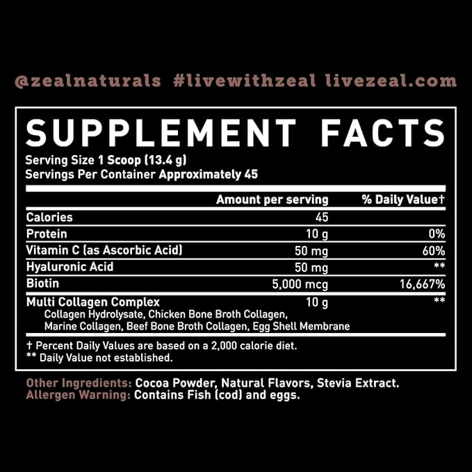 Premium Multi Collagen Peptides Protein Powder (1, 2, 3, 5 & 10) with Vitamin C, Biotin, Hyaluronic Acid, for Hair Skin and Nails - Marine, Bovine, Chicken & Eggshell (Chocolate, 45 Servings)